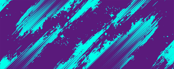 Abstract Sports Background with Blue and Purple Brush Texture and Halftone Effect. Grunge Background for Banner or Poster Design