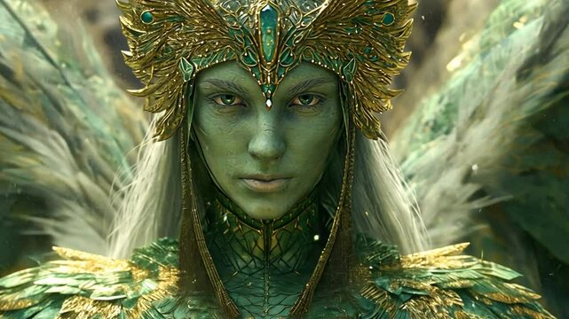 Portr&auml;t einer elfengleichen Frau mit goldener Krone und Fantasie-Optik