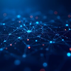 Networked World: A complex and interconnected network of data points, visualized with glowing blue and red nodes and lines, representing the digital world, technology, and innovation.