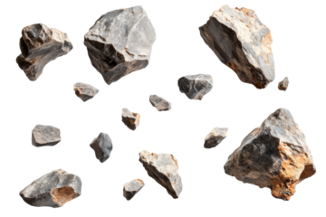 a group of rocks on a white background cutout image and isolated on transparent background 