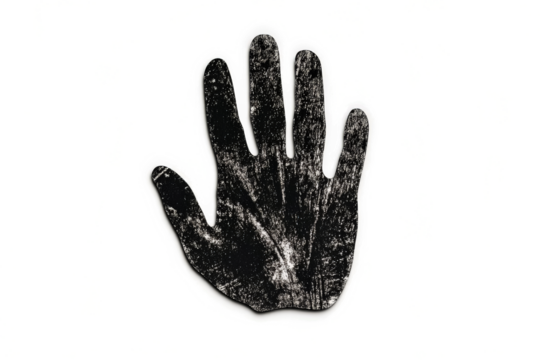 a hand with a black and white print on it cutout image and isolated on transparent background 