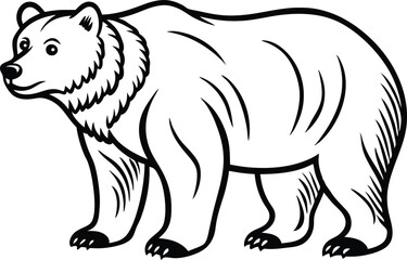 bear coloring page line art icon, brown bear vector, vector illustration of a bear on white background.