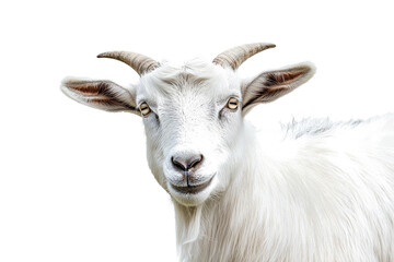 a goat with a white face and long horns cutout image and isolated on transparent background 