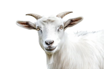 a goat with a white face and long horns cutout image and isolated on transparent background 