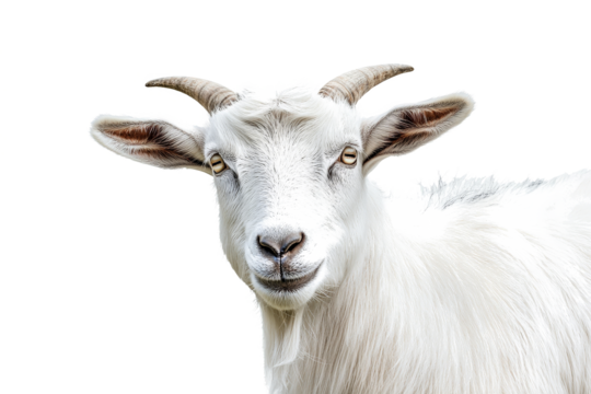 a goat with a white face and long horns cutout image and isolated on transparent background 