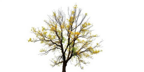Fototapeta premium Lone deciduous tree, branches reaching skyward, stark white backdrop, single, design