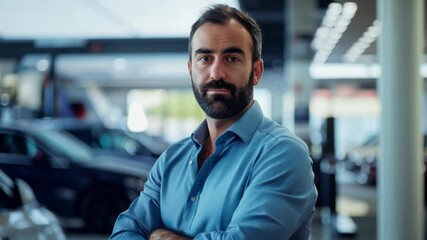 Confident Professional in Car Showroom