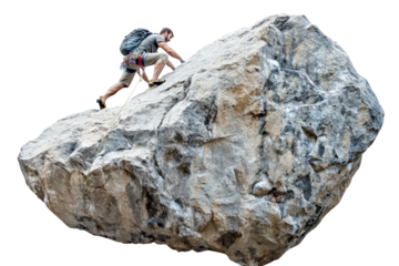 a man climbing on a rock cutout image and isolated on transparent background 