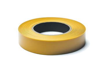 a roll of yellow tape on a white background cutout image and isolated on transparent background 