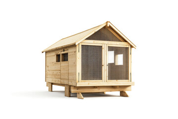 a wooden chicken coop with a white background cutout image and isolated on transparent background 