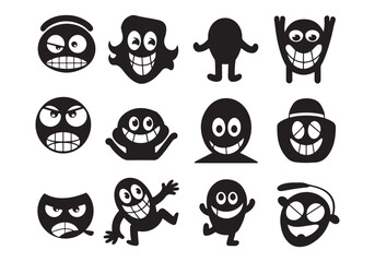 Cartoon Character Icon Set: Silhouettes of Fun Quirky Figures Vector Pack