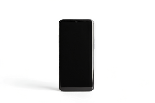 a black phone on a white surface cutout image and isolated on transparent background 