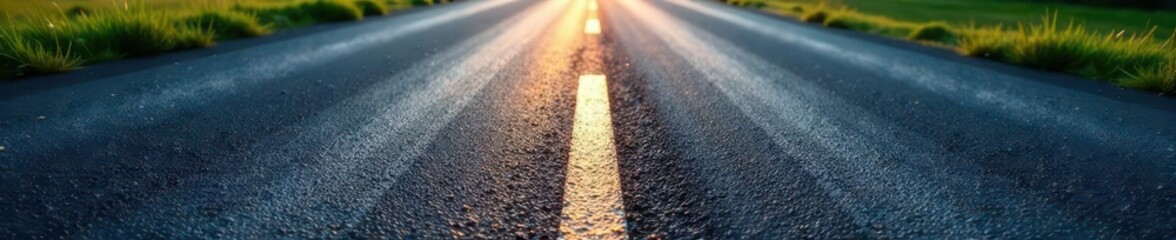New asphalt road texture, smooth black surface, aerial, macro