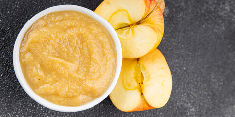 Puree apple fruit natural ingredients tasty fresh gourmet food background table rustic food top view copy space keto and paleo diet vegetarian and vegan food