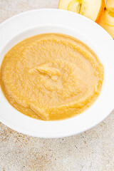 Puree apple fruit natural ingredients tasty fresh gourmet food background table rustic food top view copy space keto and paleo diet vegetarian and vegan food