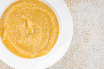 Puree apple fruit natural ingredients tasty fresh gourmet food background table rustic food top view copy space keto and paleo diet vegetarian and vegan food