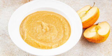 Puree apple fruit natural ingredients tasty fresh gourmet food background table rustic food top view copy space keto and paleo diet vegetarian and vegan food