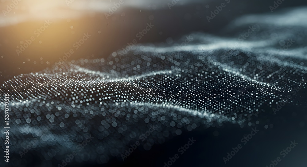 Poster digital abstract wave surface with bright dots representing data stream