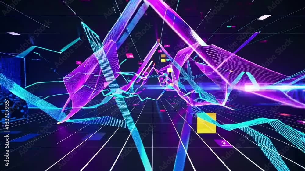 Poster Futuristic Data Stream Visualization with Dynamic Elements and Abstract Patterns