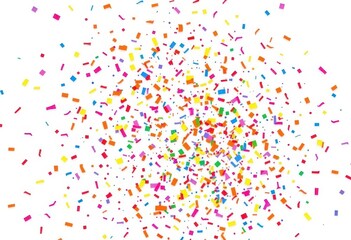 Vibrant confetti explosion on pure white background, festive, vivid