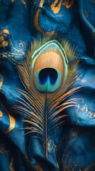 Single peacock feather with radiant colors and detailed eye pattern, symbolizing beauty, nature, and artistic inspiration, great for decorative themes, stylized comic book illustration