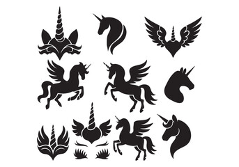Unicorn Pegasus Silhouette Set: Fantasy Horse Graphics Vector Pack