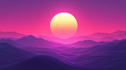Vibrant Sunset Over Rolling Hills Purple and Pink Hues