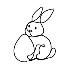 Continuous one line drawing of an easter bunny holding an egg. Vector illustration