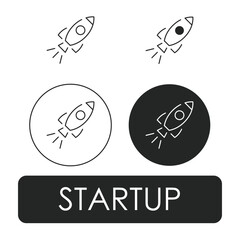 Startup icon set with entrepreneurship, innovation, business launch, and creative startup growth icons for new company branding
