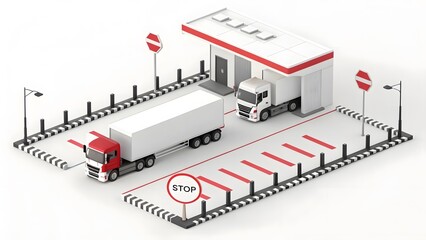 Customs Checkpoint Selective Color 3D Render of Border Control V4