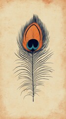 Obraz premium Single peacock feather with radiant colors and detailed eye pattern, symbolizing beauty, nature, and artistic inspiration, great for decorative themes, stylized comic book illustration