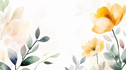 Obraz premium Watercolor floral background with delicate flowers and leaves on a light backdrop.