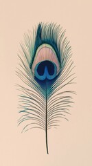 Fototapeta premium Single peacock feather with radiant colors and detailed eye pattern, symbolizing beauty, nature, and artistic inspiration, great for decorative themes, stylized comic book illustration