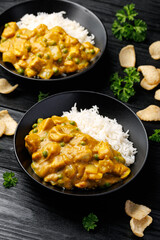 Chinese Chicken Curry with rice. Chinese take away food