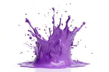 purple paint splashing into a glass cutout image and isolated on transparent background 