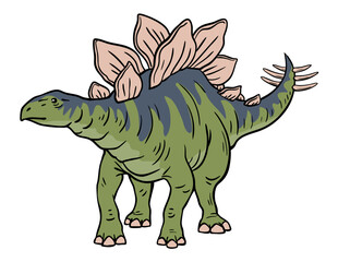 Stegosaurus of the Jurassic period. Herbivorous dinosaur with spikes on its tail. Prehistoric animal. Nature and paleontology. Vector cartoon illustration. Hand drawn outline