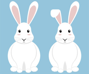 Adorable Cartoon Rabbits Featuring Pink Ears Set Against a Bright Blue Background