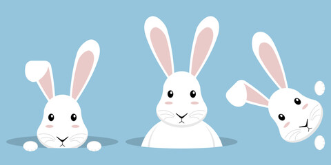 Adorable and Cute Cartoon Bunnies on a Vibrant Blue Background, Perfect for Easter Fun