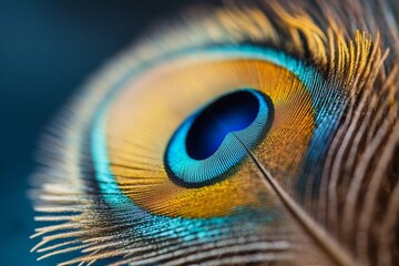 Naklejka premium Vibrant peacock feather with shimmering hues and delicate texture, representing grace, nature’s artistry, and organic patterns, ideal for creative projects, comic book style
