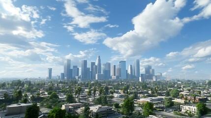 Fototapeta premium Modern green skyscraper featuring gardens and vibrant city skyline high resolution picture