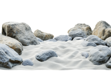 a bunch of rocks and sand on a white background cutout image and isolated on transparent background 