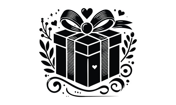 recommend clip art: silhouette gift box, Gift Box with ribbon, black gift box silhouette icon vector illustration