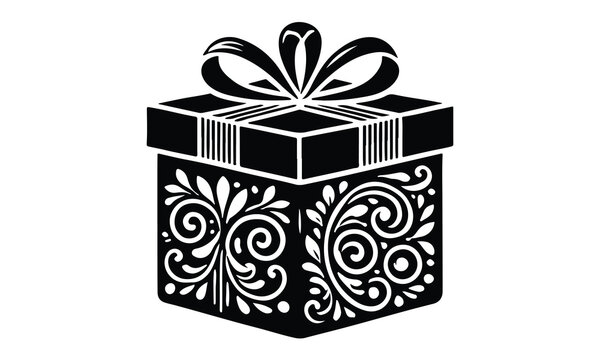 recommend clip art: silhouette gift box, Gift Box with ribbon, black gift box silhouette icon vector illustration