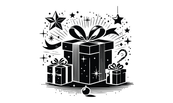 recommend clip art: silhouette gift box, Gift Box with ribbon, black gift box silhouette icon vector illustration
