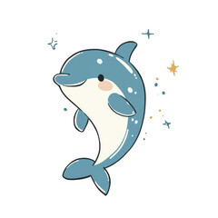Obraz premium Cute Cartoon Dolphin with Sparkles and Playful Expression