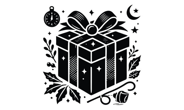 recommend clip art: silhouette gift box, Gift Box with ribbon, black gift box silhouette icon vector illustration