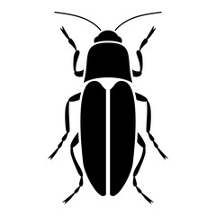 Vector black silhouette of bug isolated on white background. Doodle insect. Nature and biodiversity insect specie. Simple illustration of beetle icon for web.