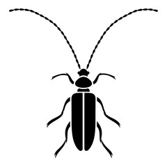 Vector black silhouette of bug isolated on white background. Doodle insect. Nature and biodiversity insect specie. Simple illustration of beetle icon for web.