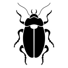 Vector black silhouette of bug isolated on white background. Doodle insect. Nature and biodiversity insect specie. Simple illustration of beetle icon for web.