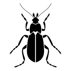 Vector black silhouette of bug isolated on white background. Doodle insect. Nature and biodiversity insect specie. Simple illustration of beetle icon for web.